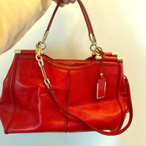 Large red coach purse with gold hardware